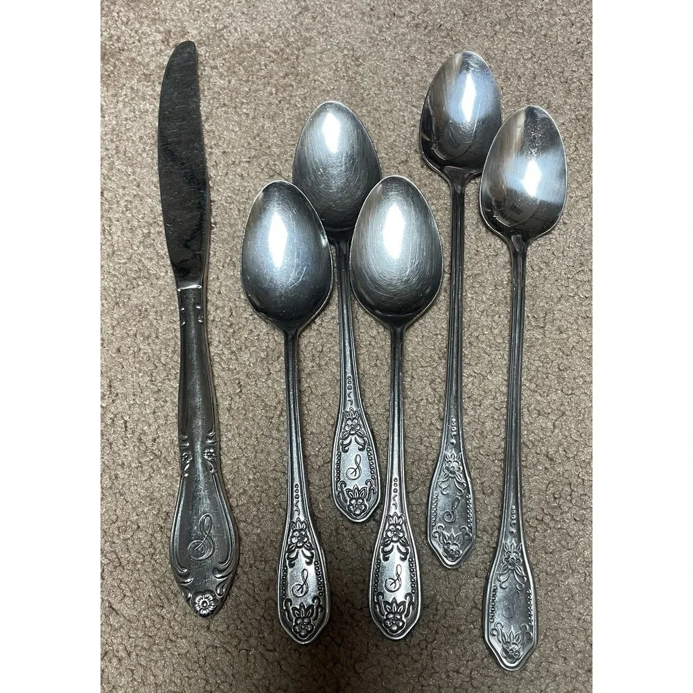 Customcraft Custom Craft Stainless‎ Spoons & Knife 6 Monogram Letter 